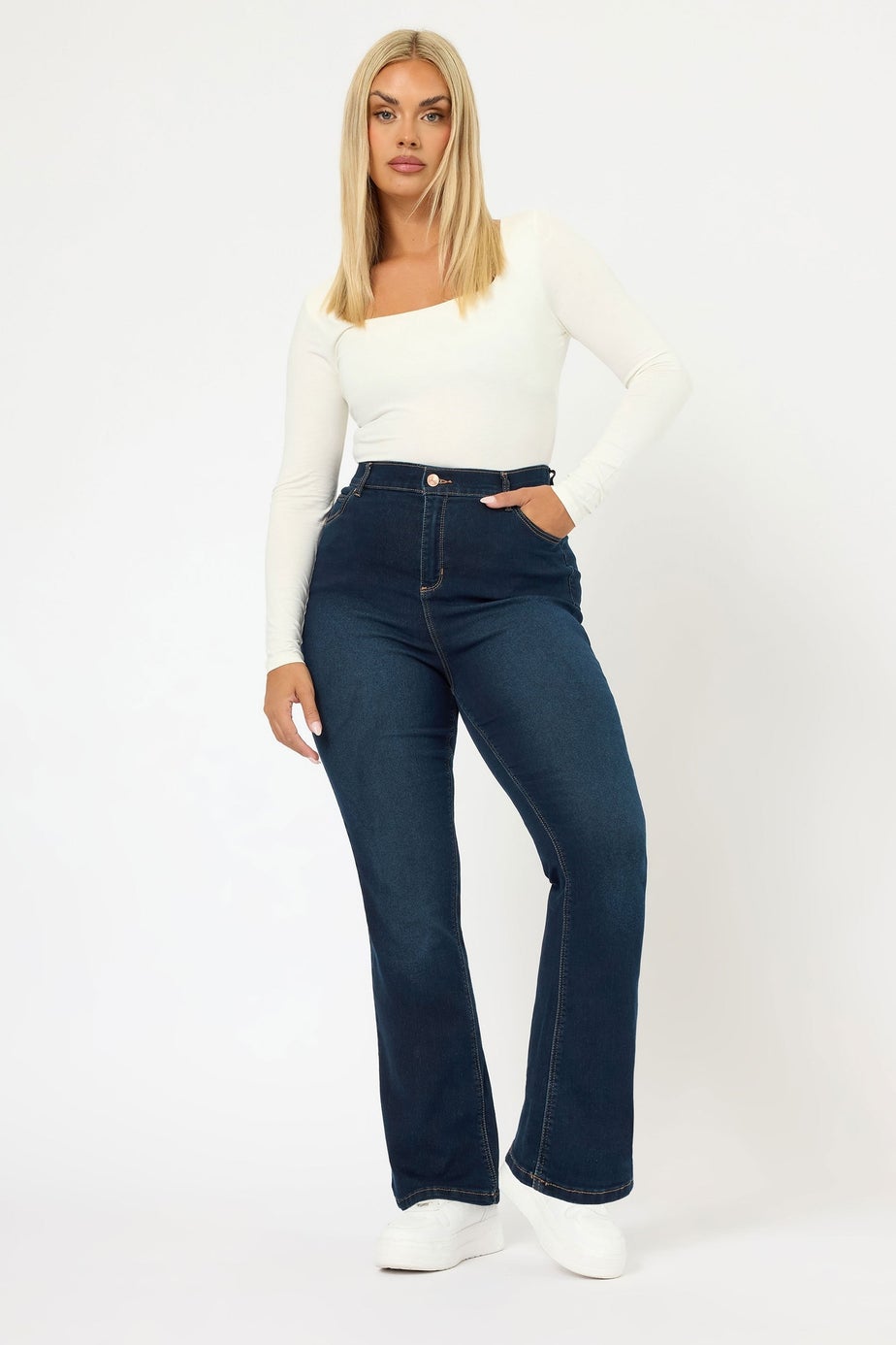 Yours Curve Dark Indigo Blue Bootcut Stretch ISLA Jeans