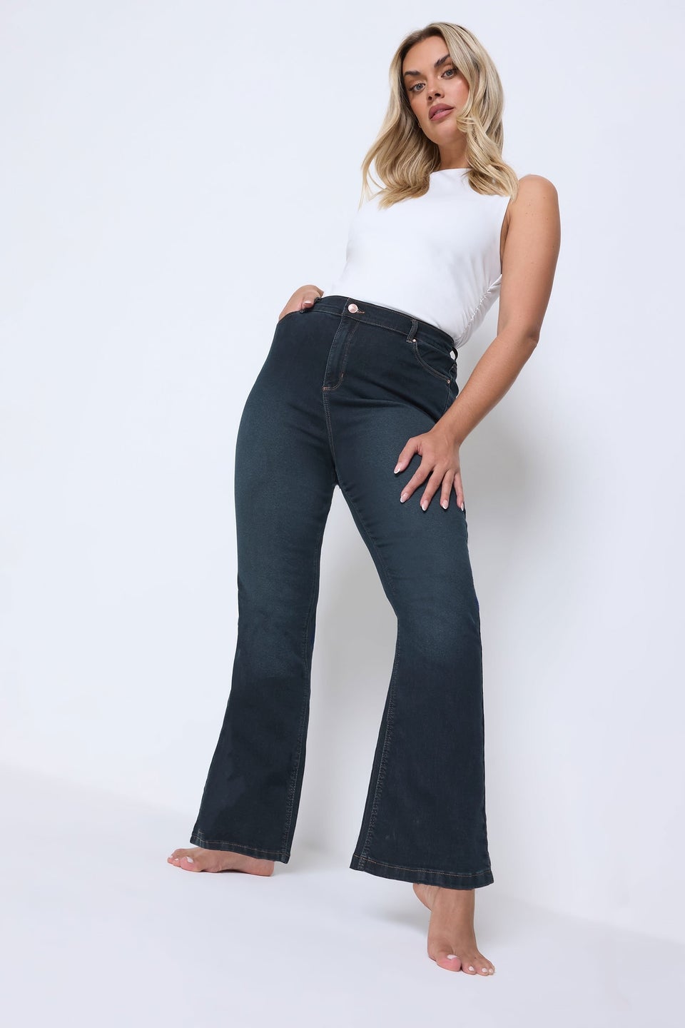 Yours Curve Dark Indigo Blue Bootcut Stretch ISLA Jeans