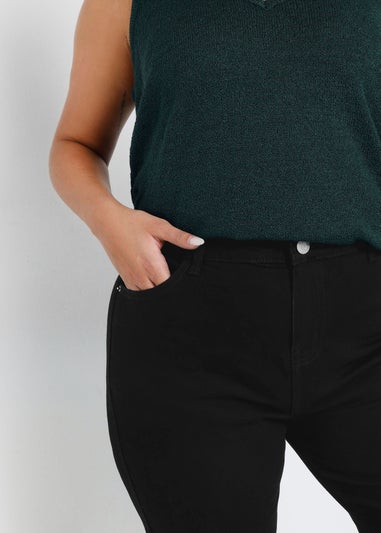 Yours Curve Black Wide Leg Cropped Denim Jeans