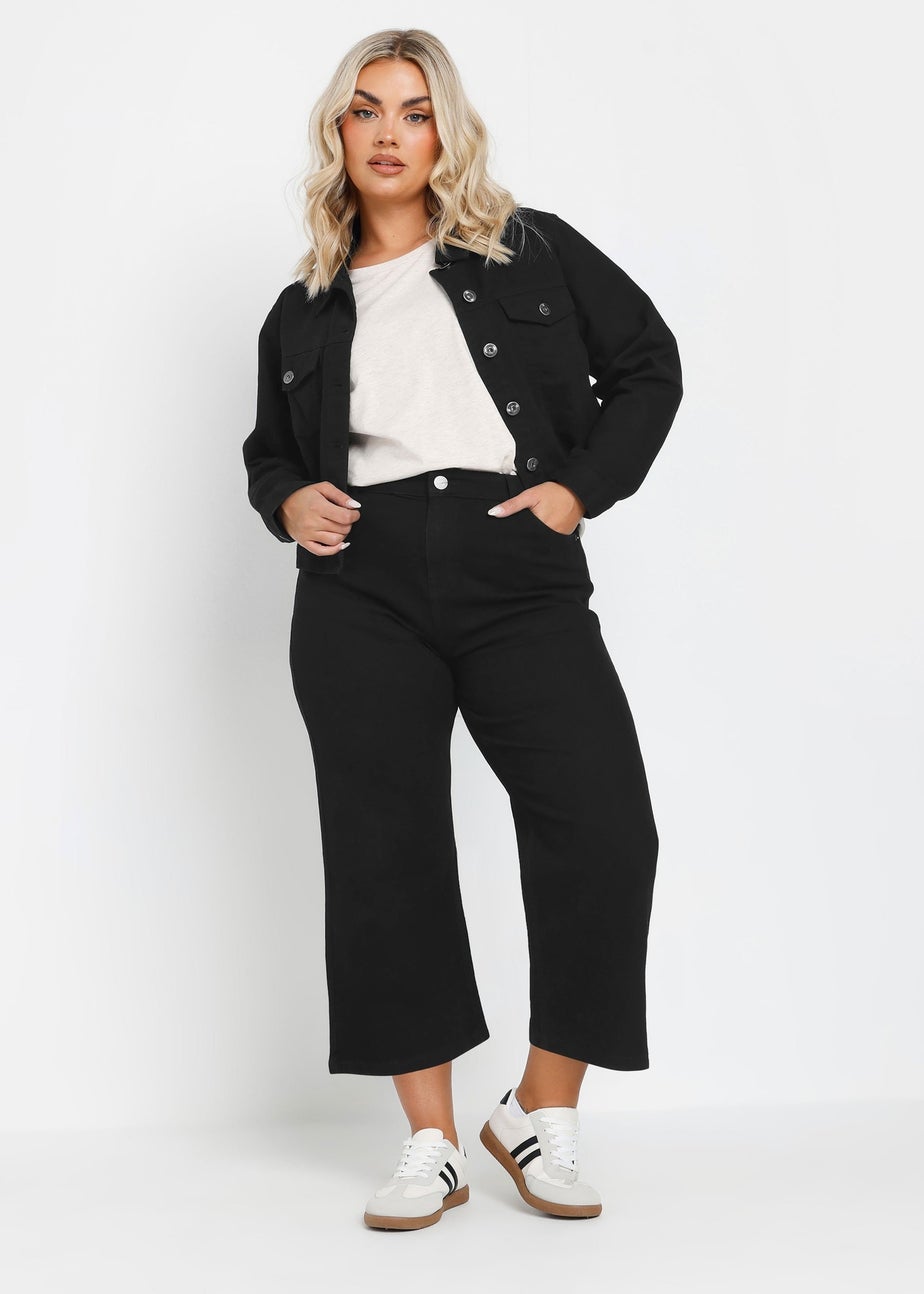 Yours Curve Black Wide Leg Cropped Denim Jeans