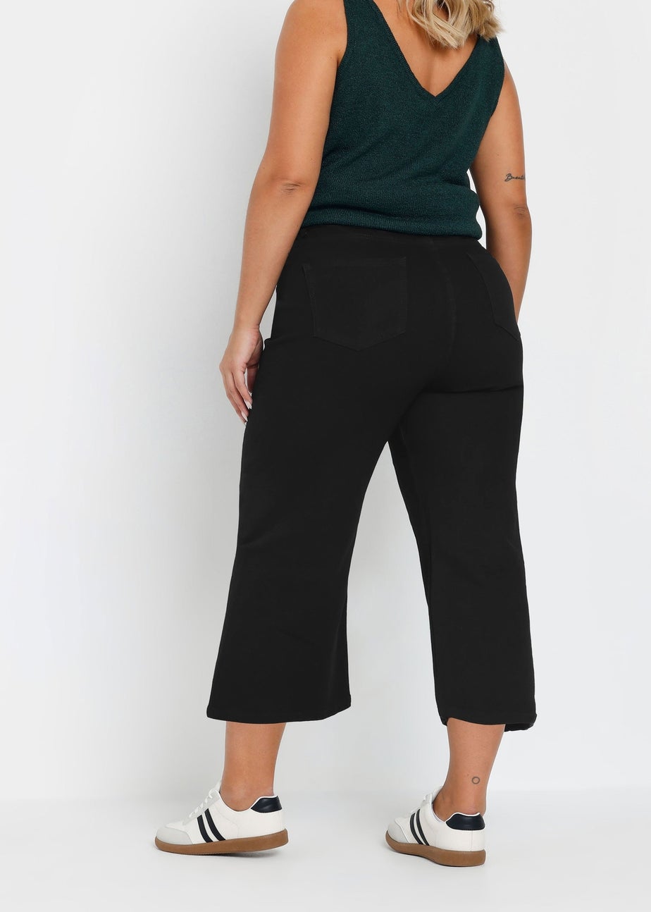 Yours Curve Black Wide Leg Cropped Denim Jeans