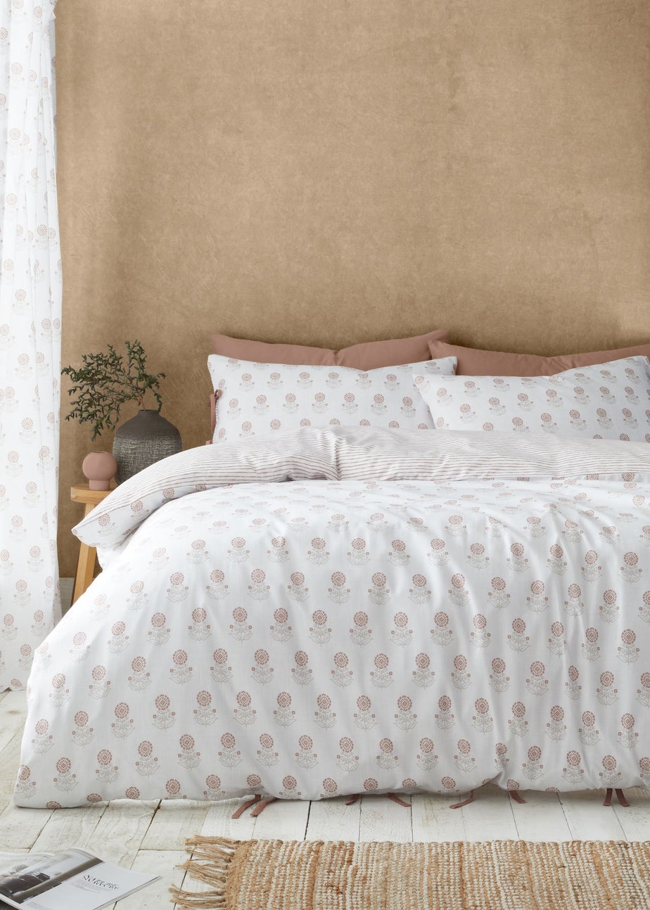 Pineapple Elephant Woodblock Floral So Soft Terracotta Clay Duvet Cover Set