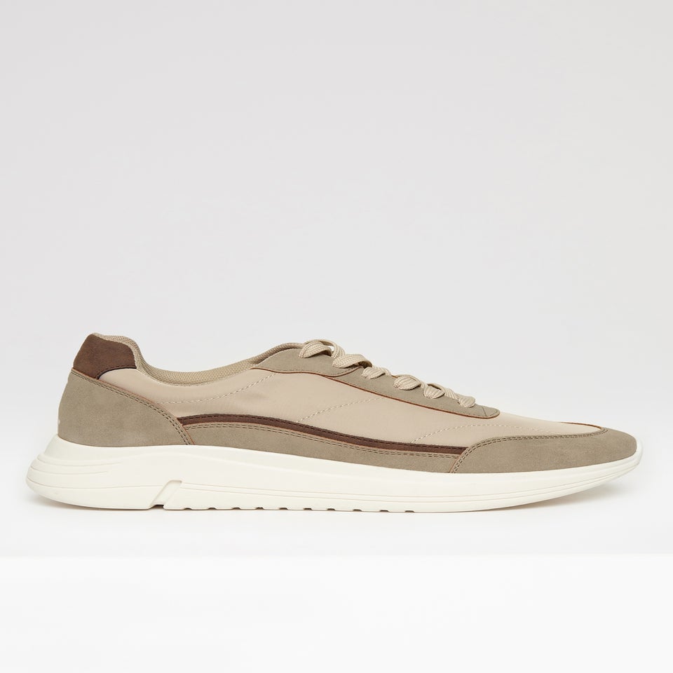 Threadbare Beige Retro Panelled Court Trainers