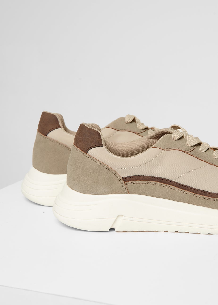 Threadbare Beige Retro Panelled Court Trainers