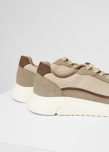 Threadbare Beige Retro Panelled Court Trainers