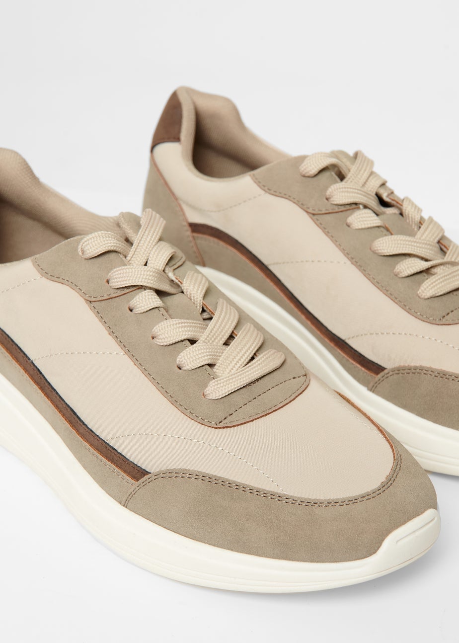 Threadbare Beige Retro Panelled Court Trainers