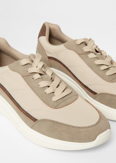 Threadbare Beige Retro Panelled Court Trainers
