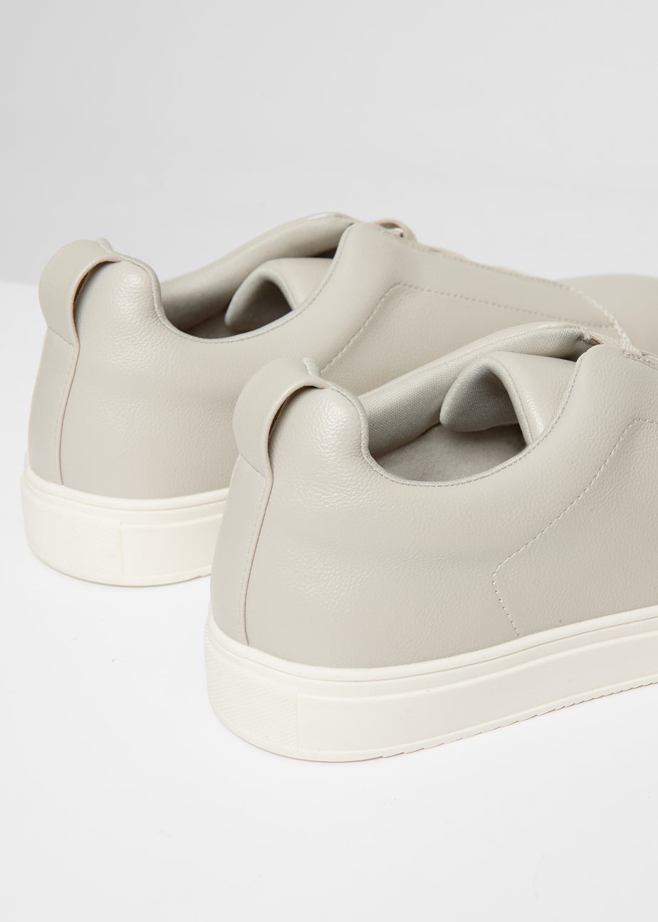 Threadbare Grey Faux Leather Elastic Lace Slip On Trainers