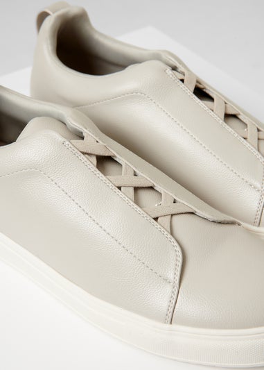 Threadbare Grey Faux Leather Elastic Lace Slip On Trainers