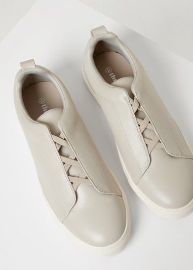 Threadbare Grey Faux Leather Elastic Lace Slip On Trainers
