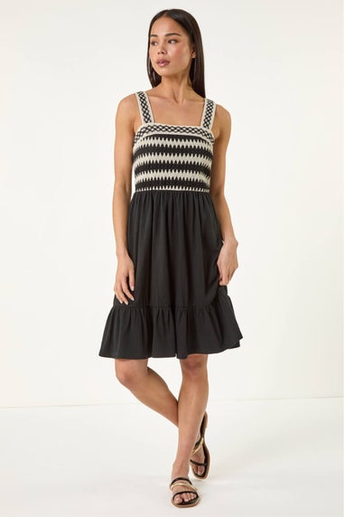 Roman Black Petite Crochet Bodice Strap Dress