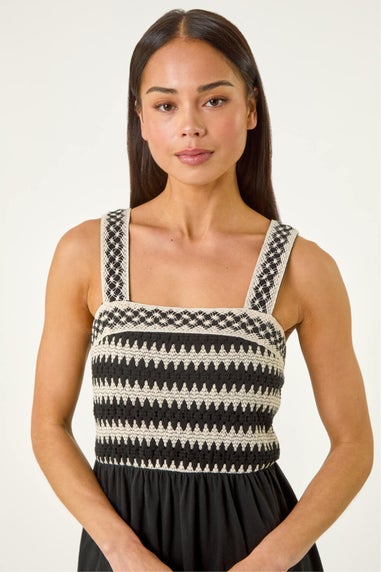 Roman Black Petite Crochet Bodice Strap Dress