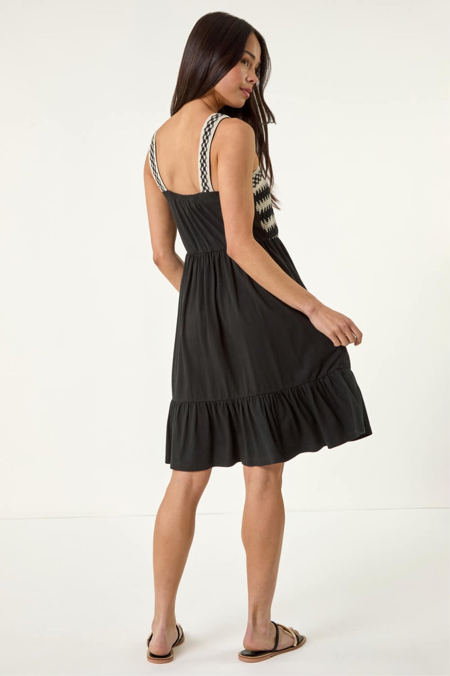 Roman Black Petite Crochet Bodice Strap Dress