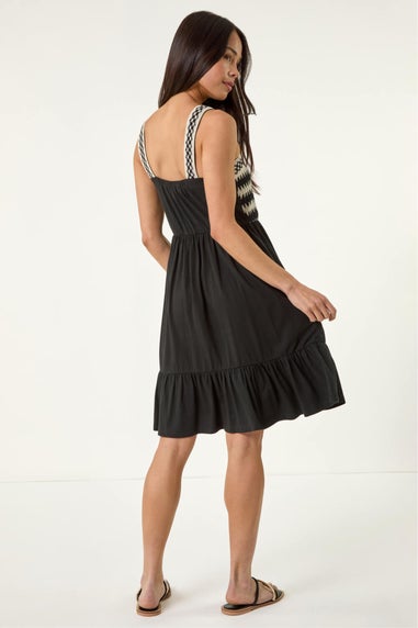 Roman Black Petite Crochet Bodice Strap Dress