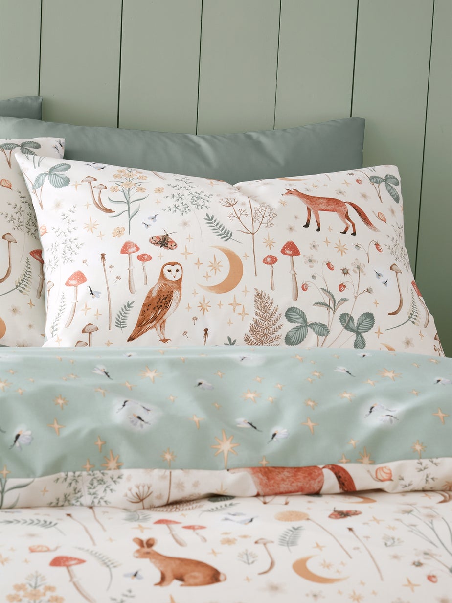 Catherine Lansfield Enchanted Twilight Animals Reversible Duvet Cover Set Natural
