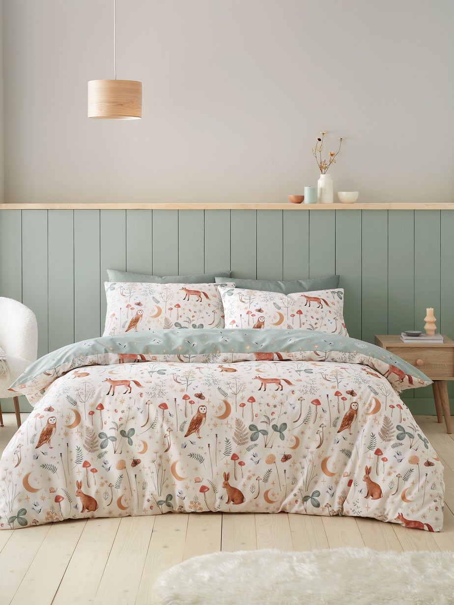 Catherine Lansfield Enchanted Twilight Animals Reversible Duvet Cover Set Natural