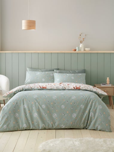 Catherine Lansfield Enchanted Twilight Animals Reversible Duvet Cover Set Natural