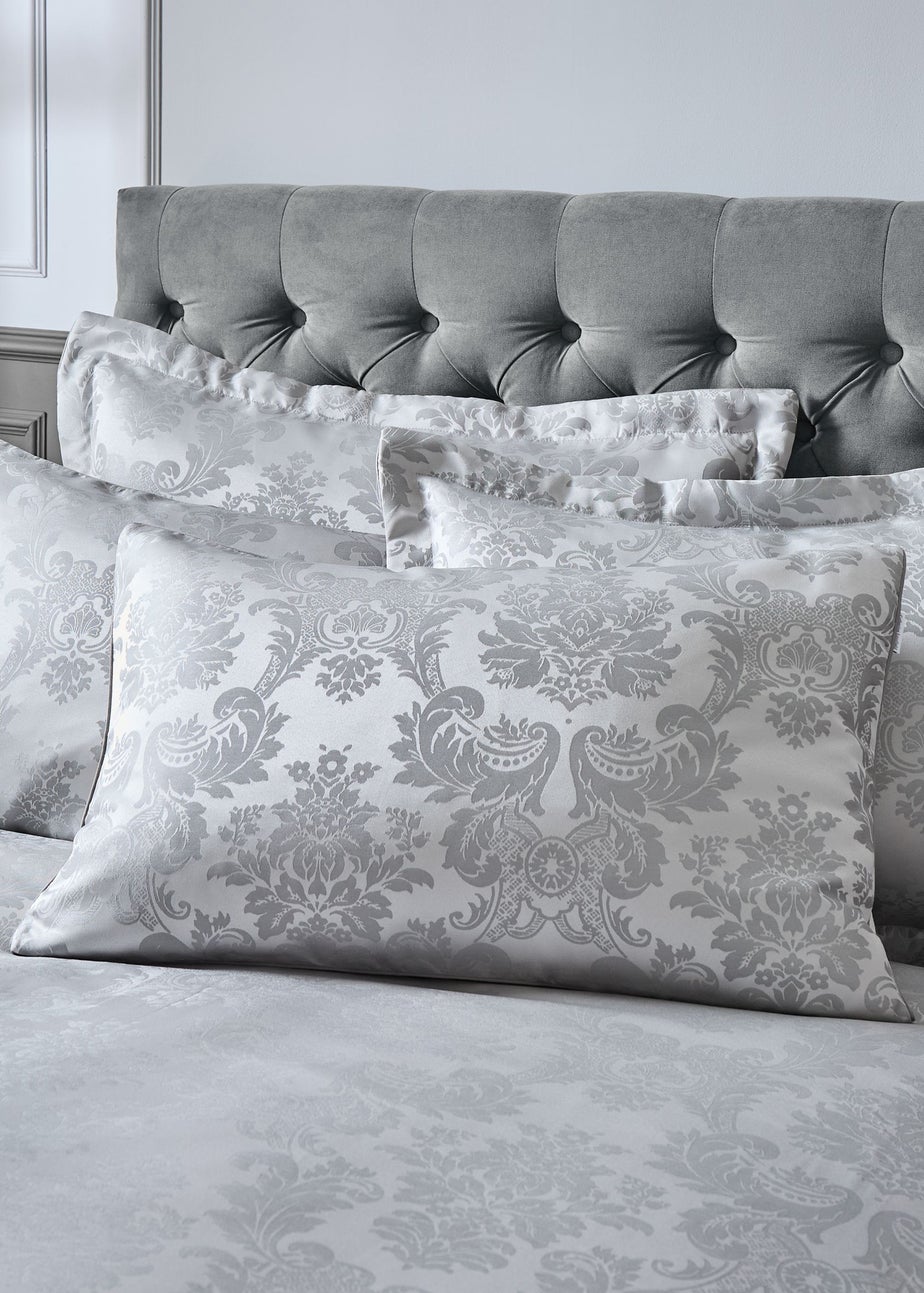 Catherine Lansfield Damask Jacquard Double Duvet Cover Set Silver Grey
