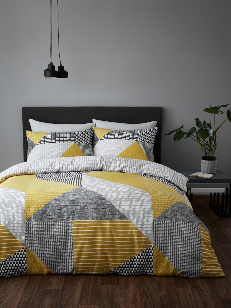 Catherine Lansfield Larsson Geo Reversible Duvet Cover Set Ochre Yellow