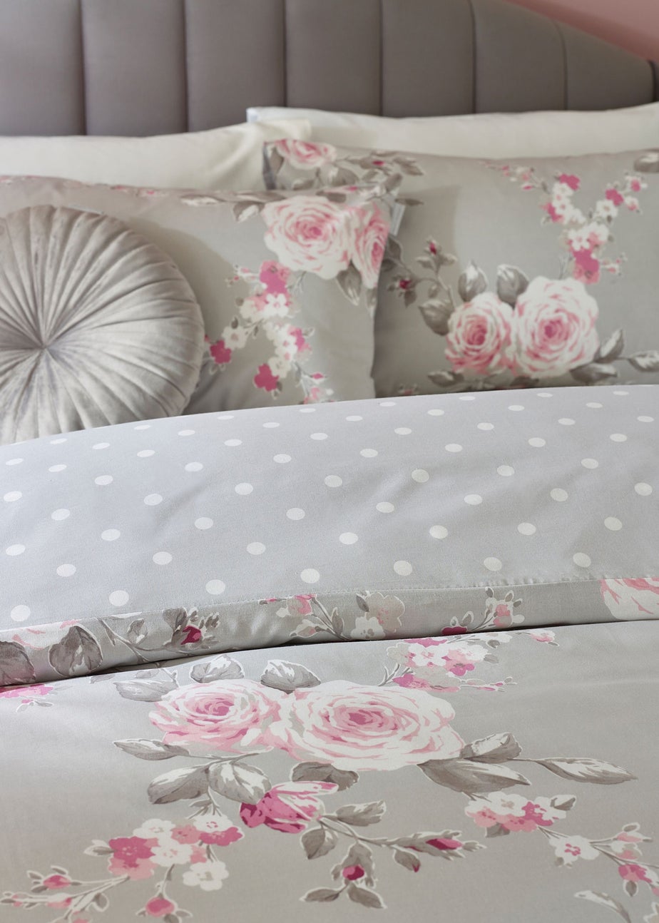 Catherine Lansfield Canterbury Floral Reversible Duvet Cover Set Grey