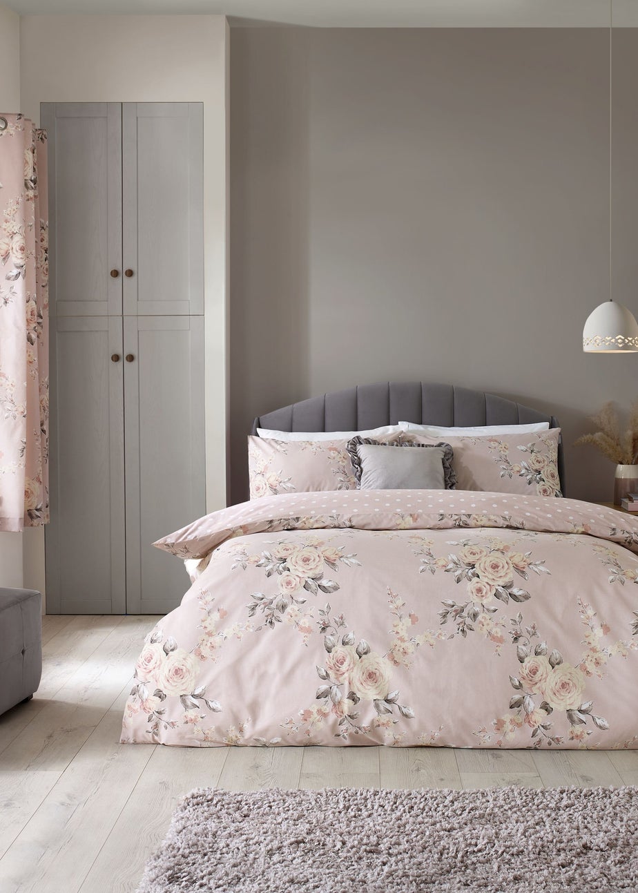 Catherine Lansfield Canterbury Floral Reversible Duvet Cover Set Blush Pink
