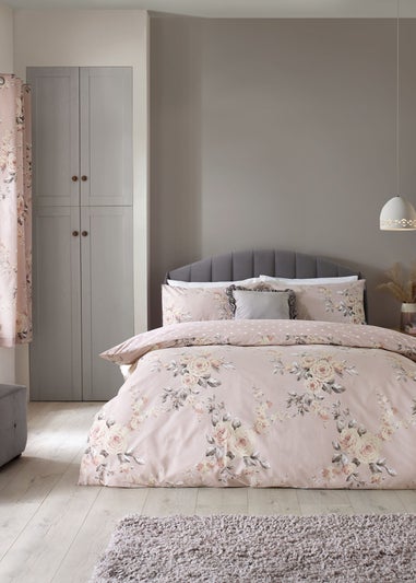 Catherine Lansfield Canterbury Floral Reversible Duvet Cover Set Blush Pink