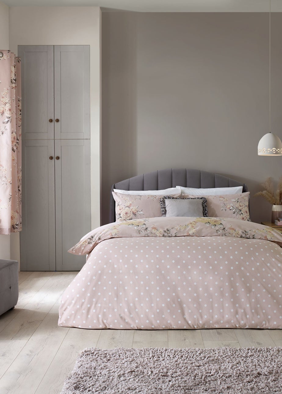 Catherine Lansfield Canterbury Floral Reversible Duvet Cover Set Blush Pink