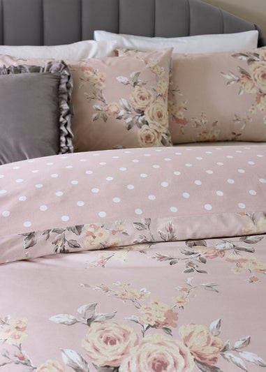 Catherine Lansfield Canterbury Floral Reversible Duvet Cover Set Blush Pink