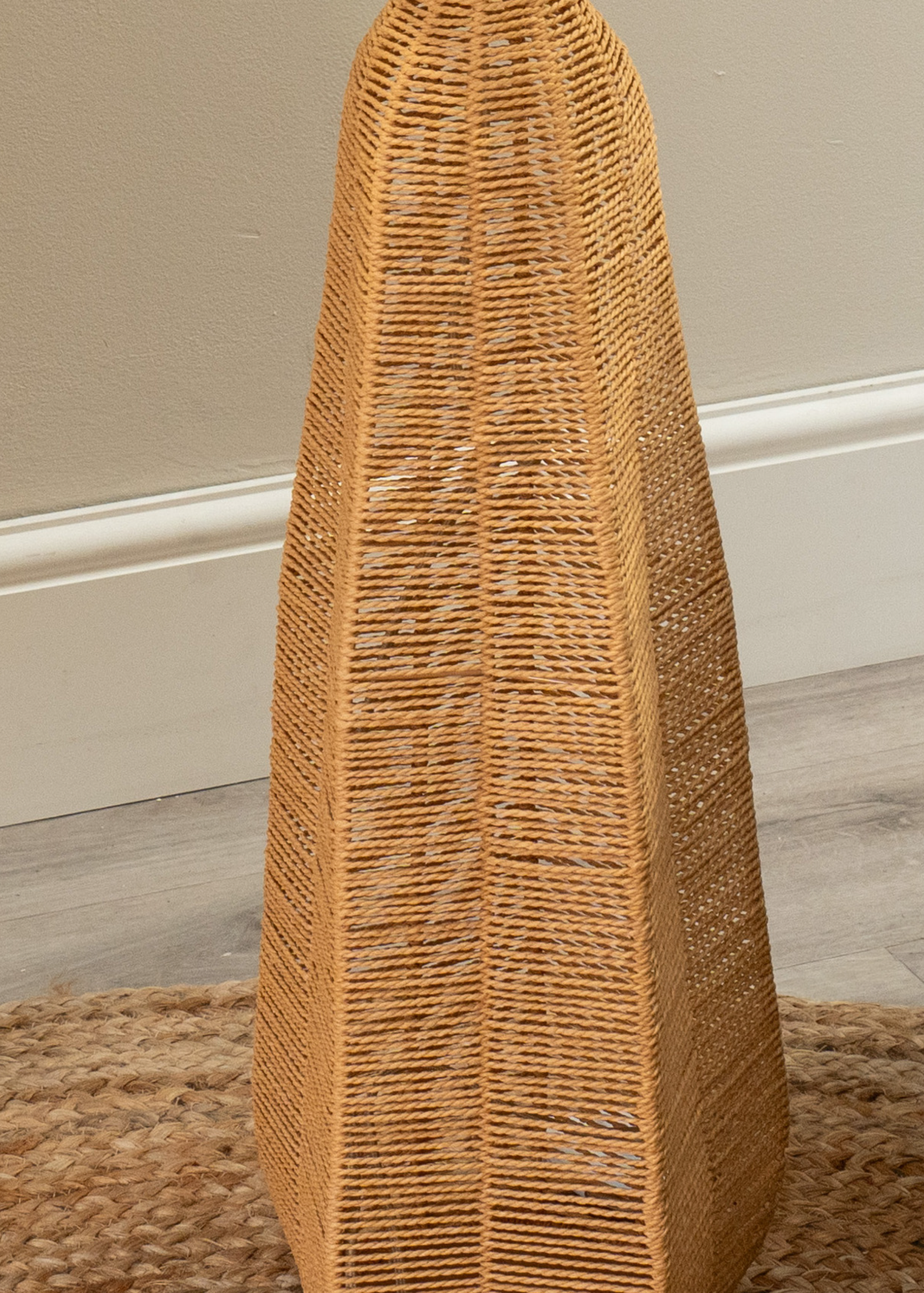 ValueLights Una White Tall Lamp Shade Rattan Midi Floor Lamp