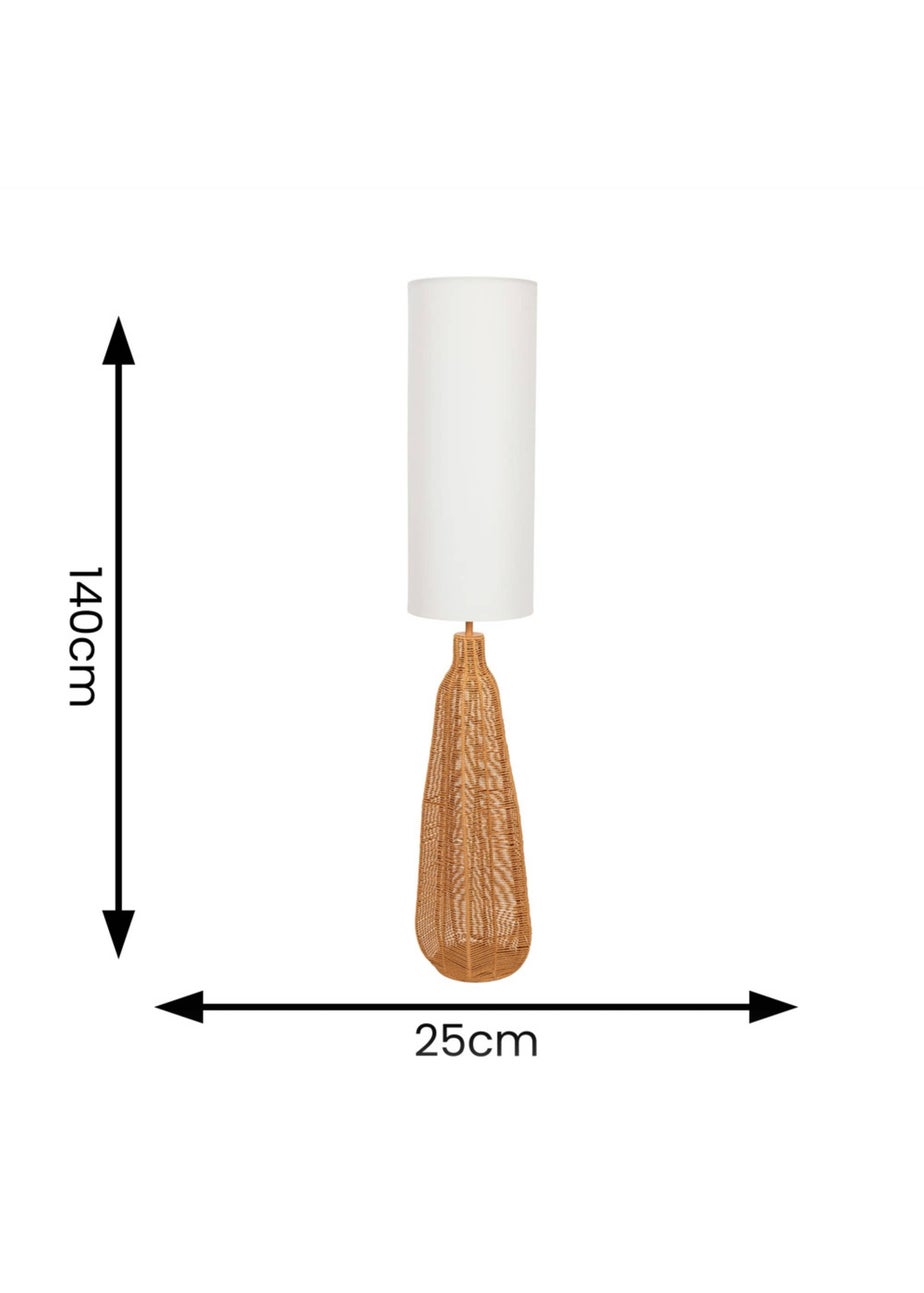 ValueLights Una White Tall Lamp Shade Rattan Midi Floor Lamp