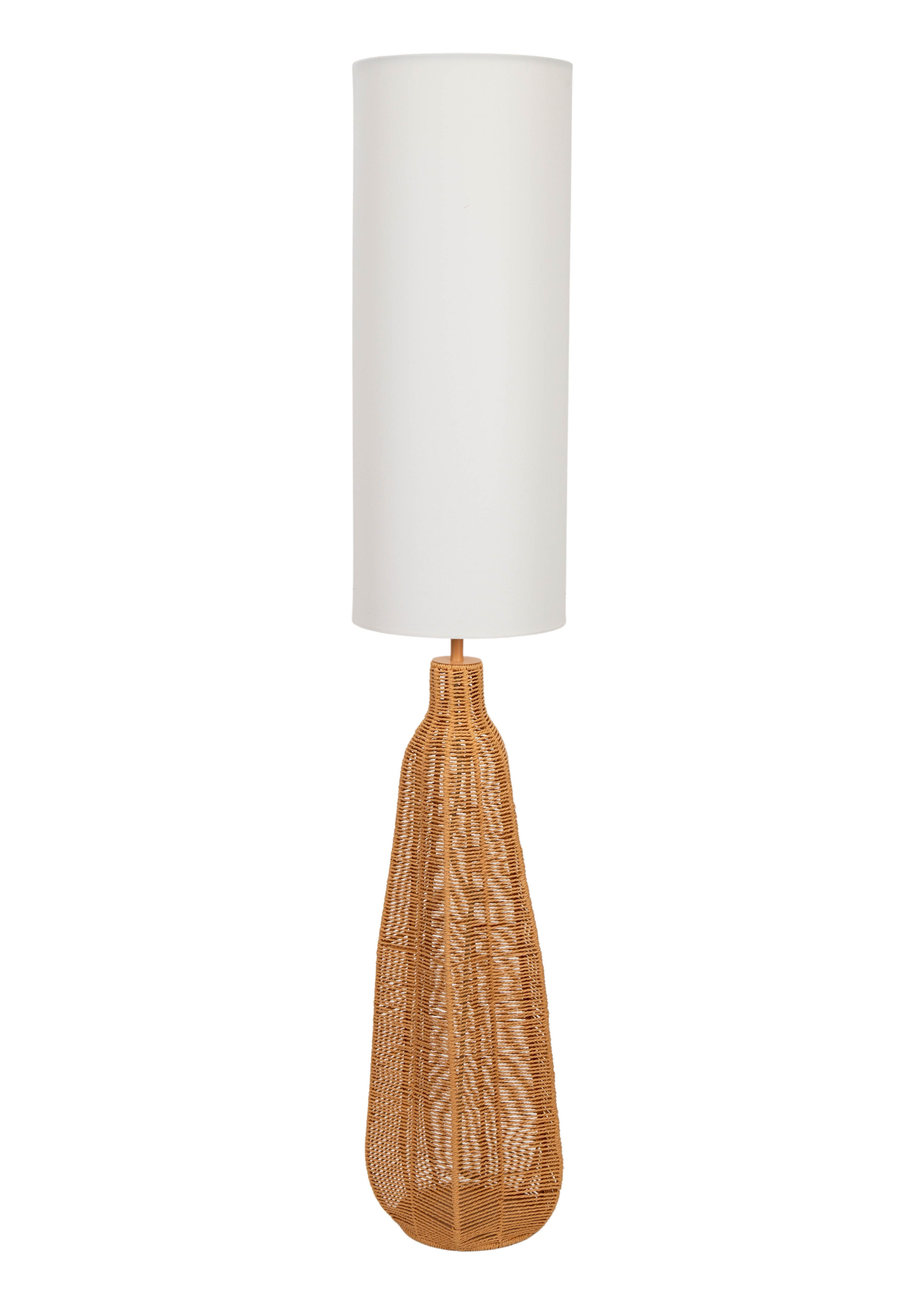 ValueLights Una White Tall Lamp Shade Rattan Midi Floor Lamp