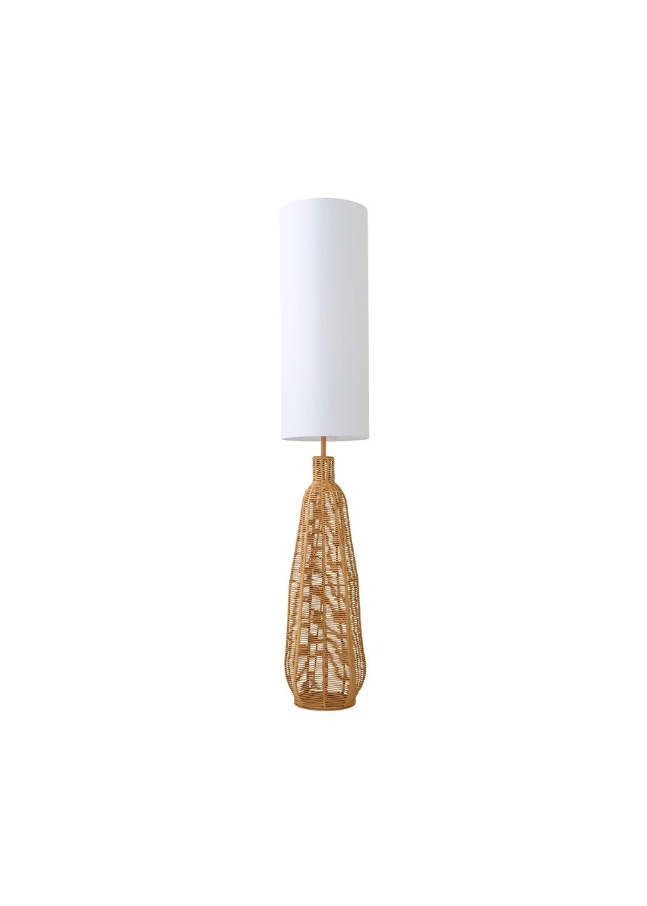 ValueLights Una White Tall Lamp Shade Rattan Midi Floor Lamp