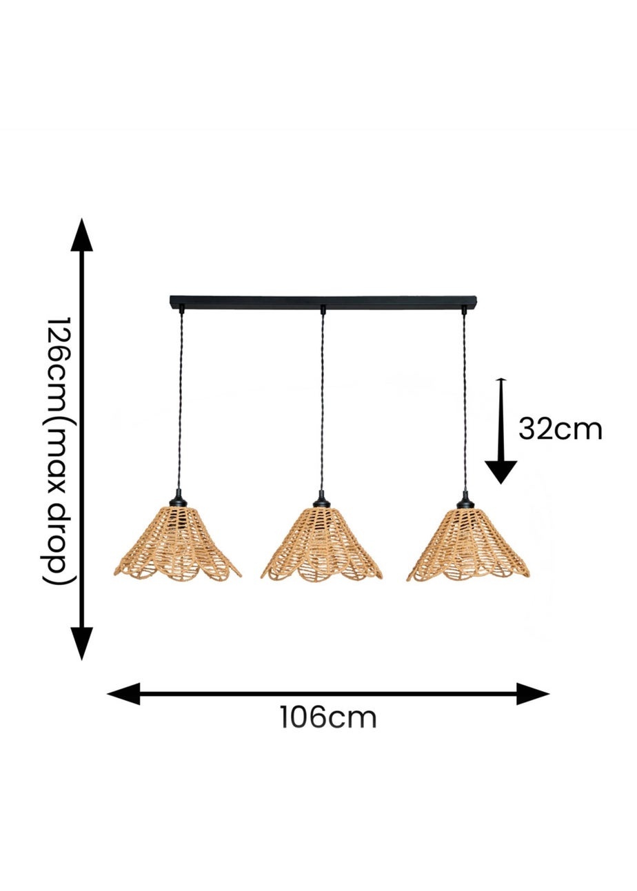 ValueLights Vine Rattan Flower Shade 3 Drop Matte Diner Ceiling Pendant Light
