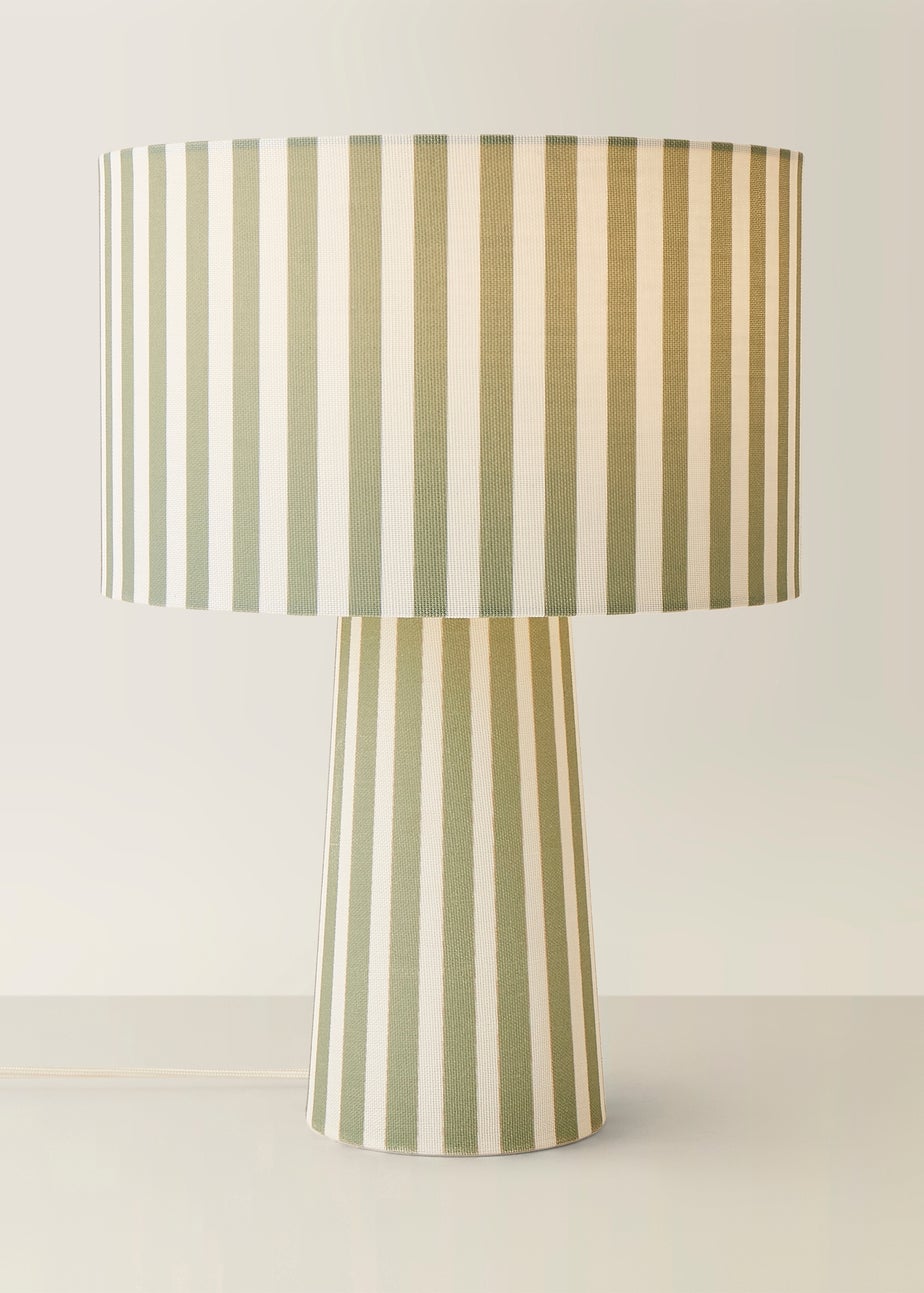 ValueLights Thorley Green Stripe Drum Shade Full Fabric Table Lamp
