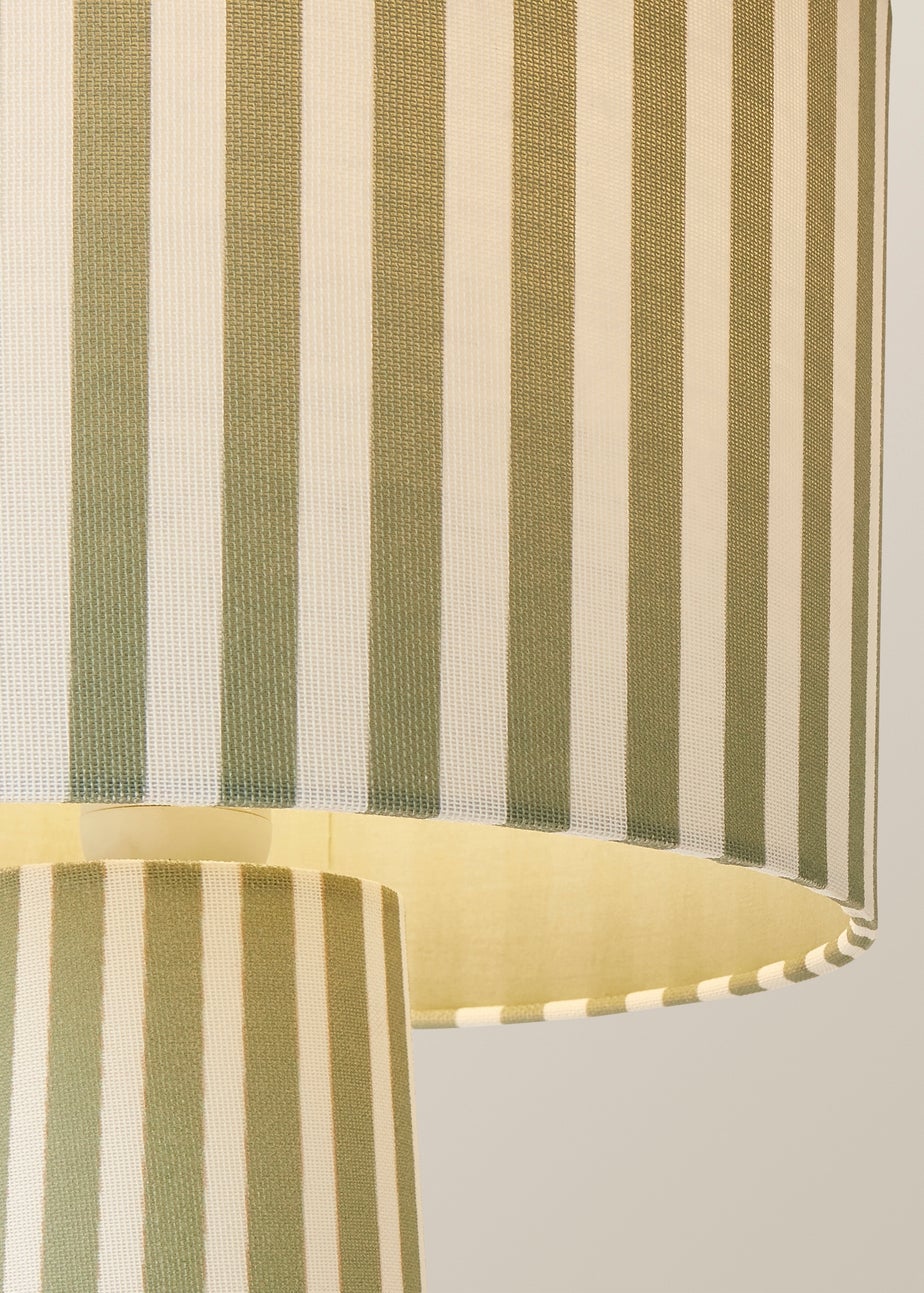 ValueLights Thorley Green Stripe Drum Shade Full Fabric Table Lamp