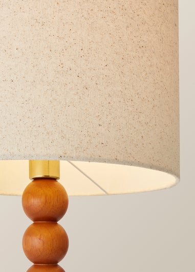 ValueLights Wyatt Linen Drum Lamp Shade Walnut Wood Bobbin Table Lamp