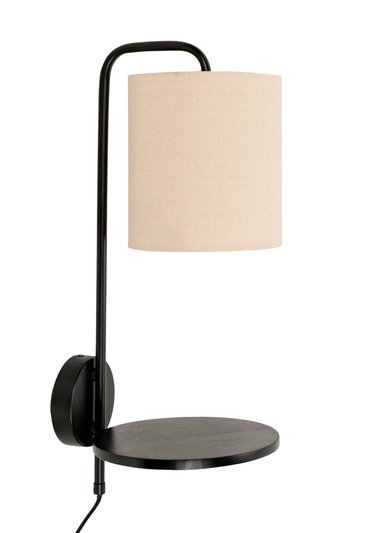 ValueLights Ryan Natural Linen Lamp Shade Metal Wall with Black Wood Shelf