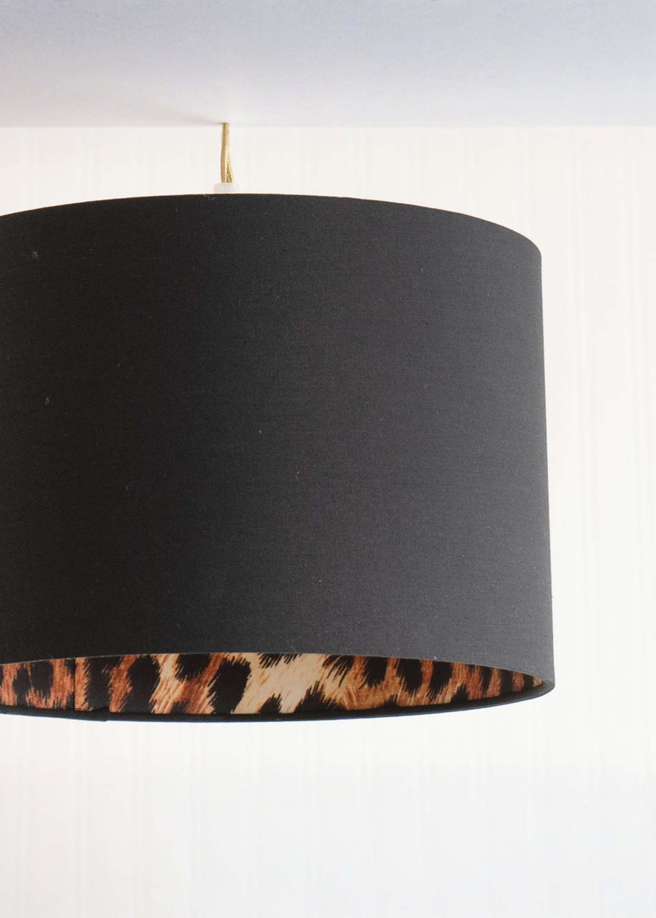 ValueLights Oasis Black Fabric with Leopard Print Inner Drum Ceiling Small Lamp Shade