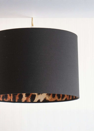 ValueLights Oasis Black Fabric with Leopard Print Inner Drum Ceiling Small Lamp Shade