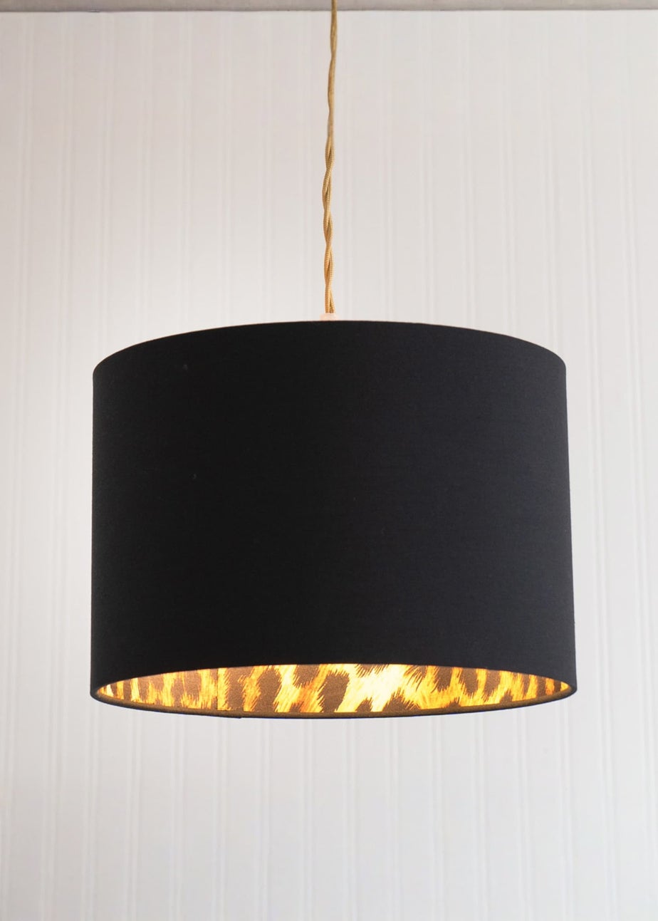 ValueLights Oasis Black Fabric with Leopard Print Inner Drum Ceiling Small Lamp Shade