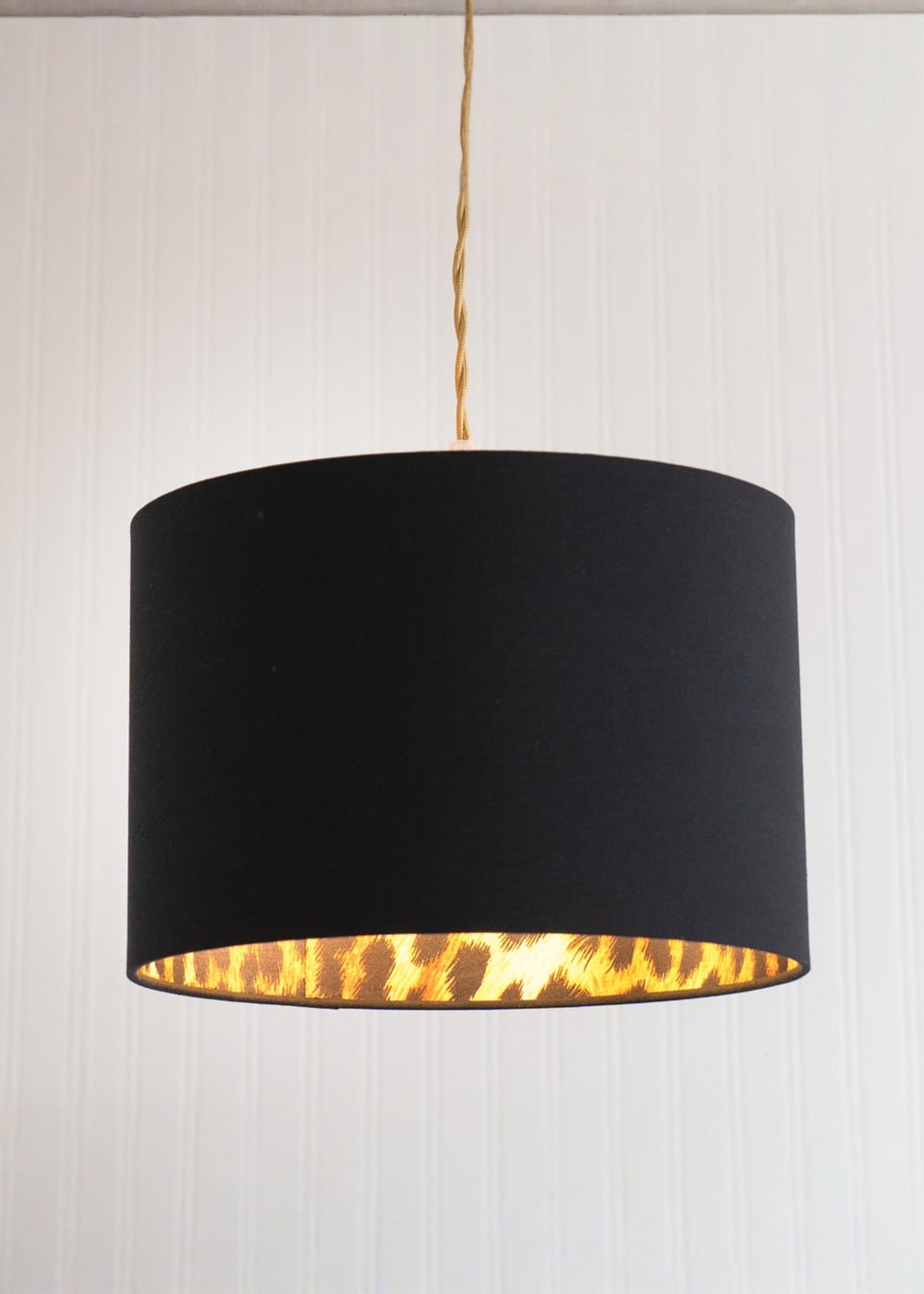 ValueLights Oasis Black Fabric with Leopard Print Inner Drum Ceiling Small Lamp Shade
