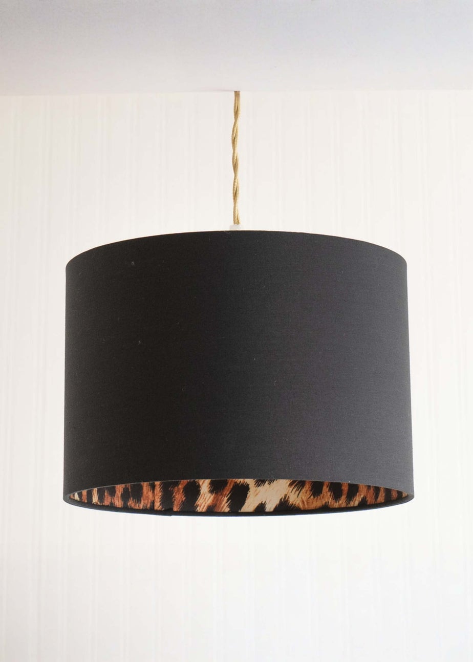 ValueLights Oasis Black Fabric with Leopard Print Inner Drum Ceiling Small Lamp Shade