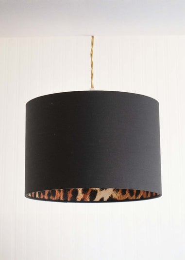 ValueLights Oasis Black Fabric with Leopard Print Inner Drum Ceiling Small Lamp Shade