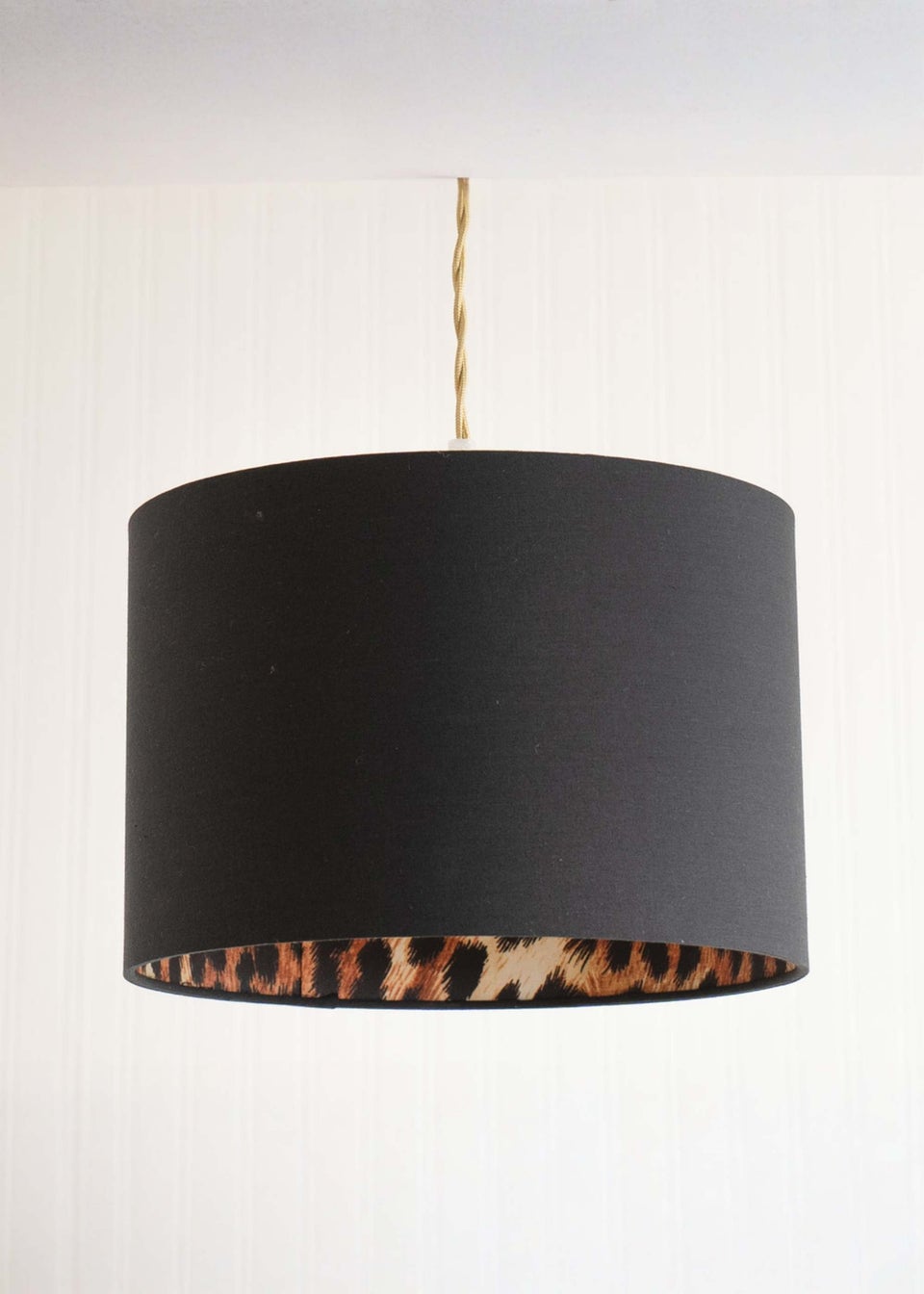 ValueLights Oasis Black Fabric with Leopard Print Inner Drum Ceiling Small Lamp Shade
