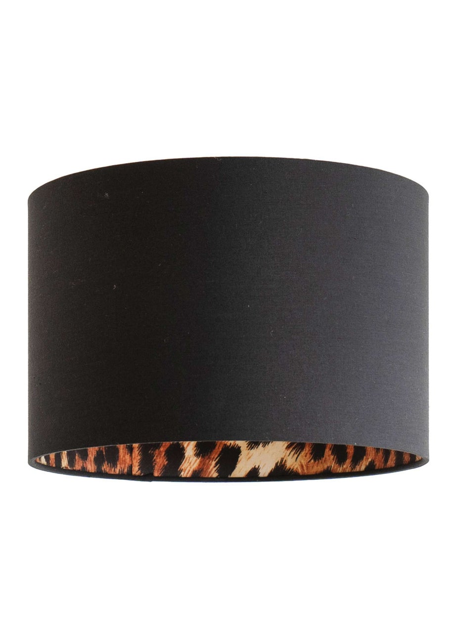 ValueLights Oasis Black Fabric with Leopard Print Inner Drum Ceiling Small Lamp Shade