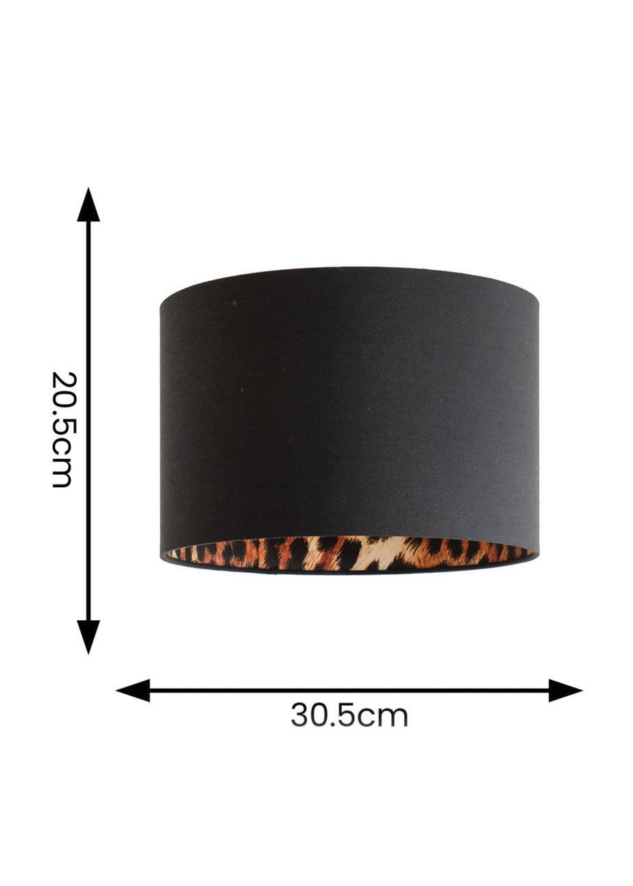 ValueLights Oasis Black Fabric with Leopard Print Inner Drum Ceiling Small Lamp Shade