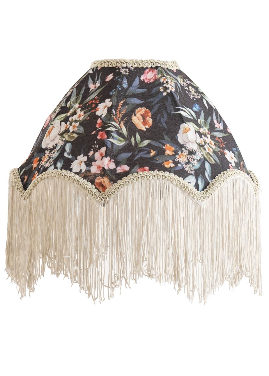 ValueLights Peony Scalloped Floral Fabric Classic Lamp Shade with Cream Tassels
