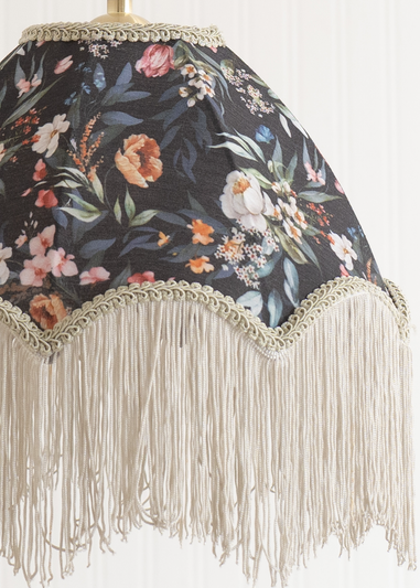 ValueLights Peony Scalloped Floral Fabric Classic Lamp Shade with Cream Tassels