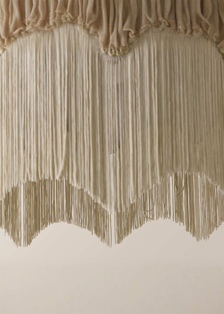 ValueLights Peony Scalloped Floral Fabric Classic Lamp Shade with Cream Tassels