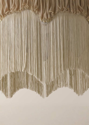 ValueLights Peony Scalloped Floral Fabric Classic Lamp Shade with Cream Tassels